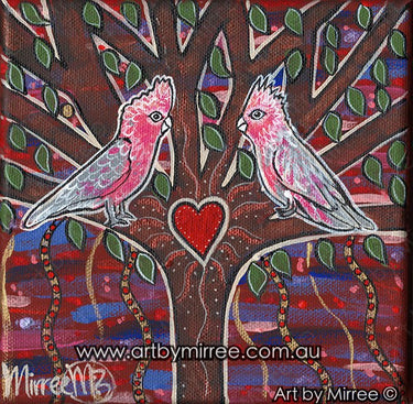 'Australian Pink Galah' Heart of Growth Original Painting by Mirree Contemporary Dreamtime Animal Dreaming